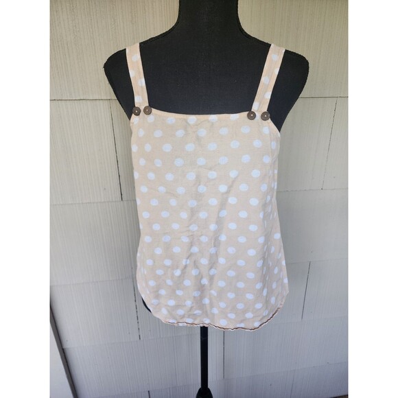 Asos Crop Polka Dot Tank Beige And White Wooden Buttons Size 4 Or Small - Picture 1 of 6